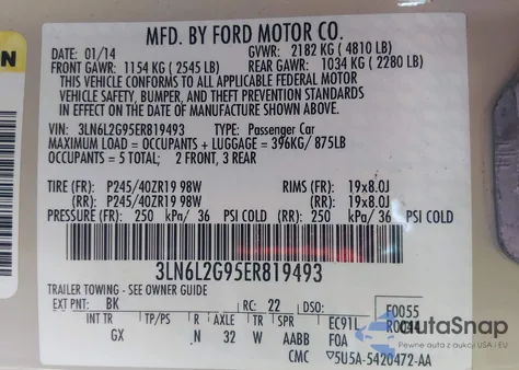 2014 Lincoln Mkz z USA, uszkodzony, nr VIN 3LN6L2G95ER819493